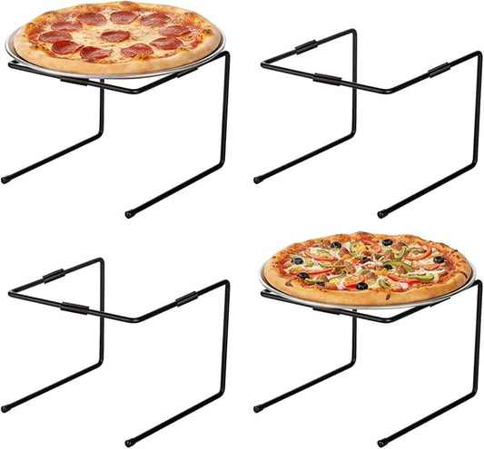 MyGift Black Metal Pizza Table Stands, Tabletop Pizza Pan Riser Food Platter Tray and Display Rack, Set of 4
