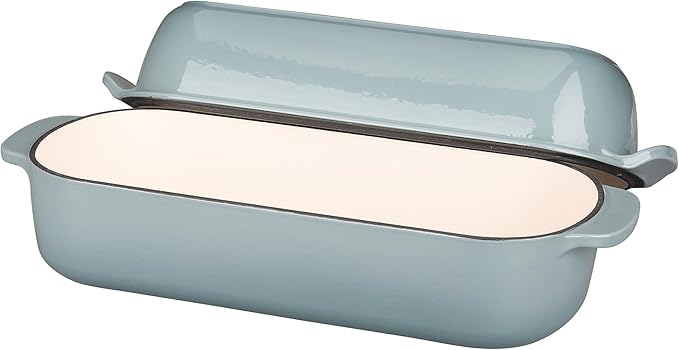 EDGING CASTING Enameled Cast Iron Loaf Pan with Lid, Bread pan, Dutch Oven Bread pan for Homemade Sourdough Bread Baking, 12.5x5.5 inch, 5qt, Seasalt