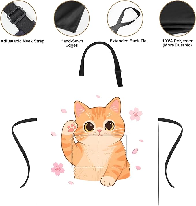 Funny Cat Apron with 2 Pockets Waterproof for Men Women Kitchen Garden Decor