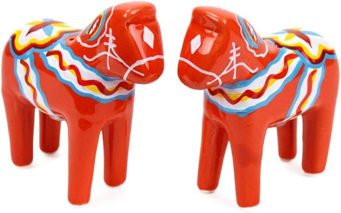 ScandinavianGiftOutlet - Salt and Pepper Shakers - 3.25" Ceramic Dala Horse - Orange-Red Swedish Theme - Kitchen Accessories - Scandinavian Home Decor Novelty Salt & Pepper Set