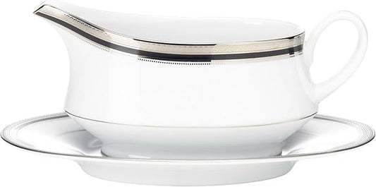 Noritake Austin Platinum Gravy Boat with Saucer (2 Piece Set), 13 oz.