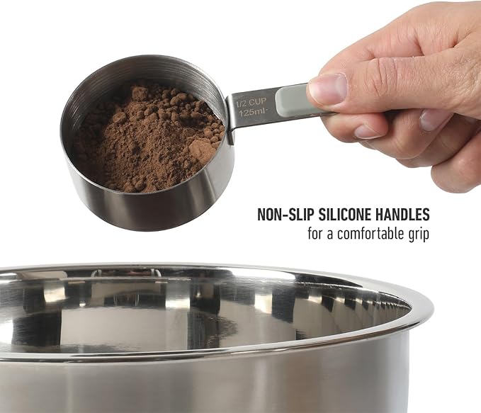 Calphalon Prime 4 Piece Stainless Steel Measuring Cups W/Taupe Silicone Handles