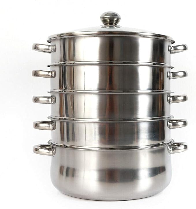 5 Tier Food Steamer,Stainless Steel Steamer for cooking,26/28/30cm Steamer Pot,Steamer Cooker Cookware with Glass Lid and Steamer Basket for Cooking Food (28cm)