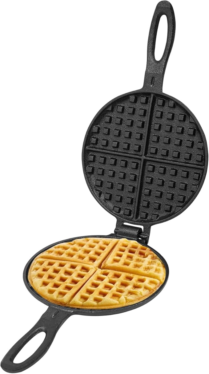 Cast Iron Waffle Maker, 2-Piece Stovetop Waffle Iron Set for Gas Stove - 6.7 Inch Classic Belgian Waffle Plates, Non-Stick & Detachable, Perfect Holiday & Christmas Breakfast Gift (Black)
