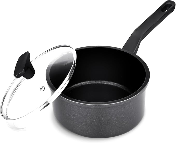 Legacy Culinaryware Nonstick Sauce Pan with Lid,1.5QT small pot, PFOA Free,Kitchen Pots Induction Pot,Black