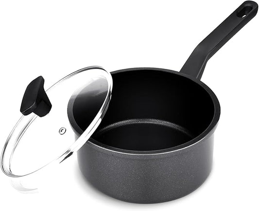 Legacy Culinaryware Nonstick Sauce Pan with Lid,1.5QT small pot, PFOA Free,Kitchen Pots Induction Pot,Black