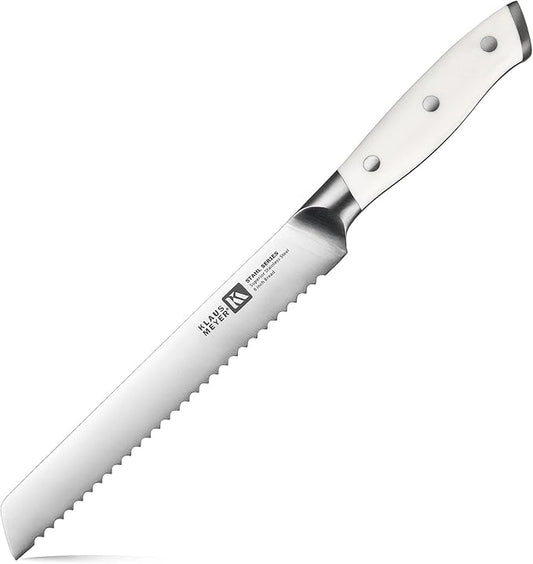 Klaus Meyer Stahl High Carbon Exclusive German Steel 8 inch Bread Knife (White)