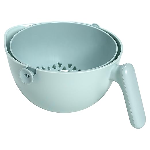 Tasty 2-in-1 Swing Bowl Colander, Built-In Strainer Basket with Handle, Kitchen Hack for Rinsing and Draining for Fruits, Vegetables, and Pasta, 2.1-Quart Bowl + 1.9-Quart Strainer, Aqua