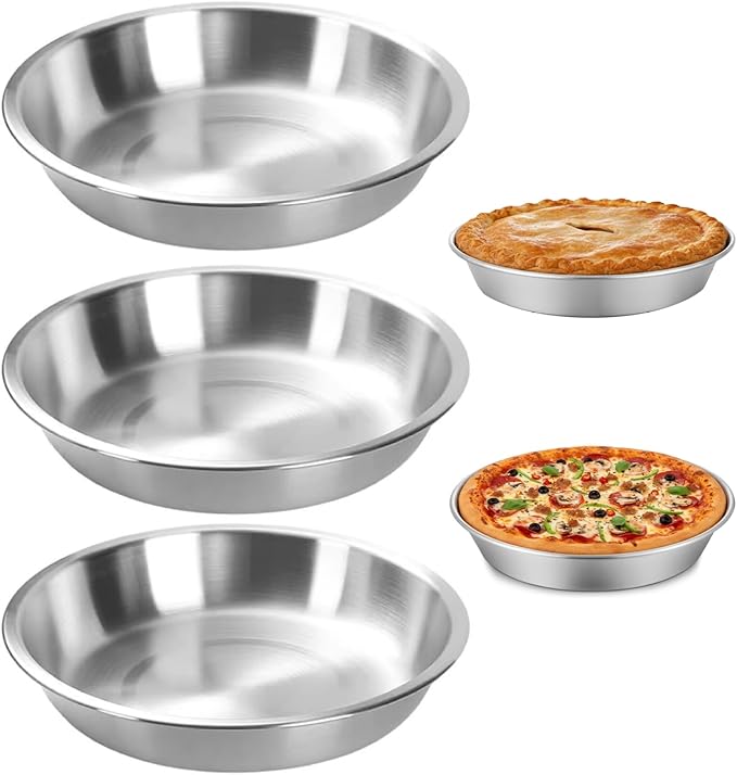 Peosaard Stainless Steel Pie Pan, 3PCS Pie Baking Dish 9.5 Inch Stackable Stainless Steel Pans for Baking Kitchen Oven Safe, Pans for