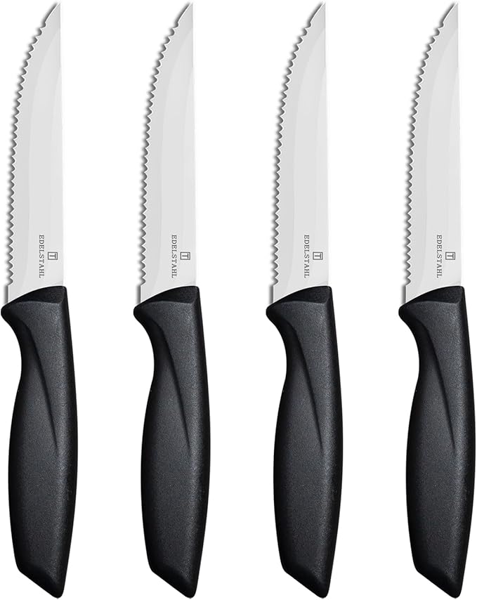 Steak Knives,Steak Knives Set of 4,Stainless Steel Steak Knife Sets,Sharp Serrated Steak Knife,Durable Kitchen Steak Knifes,Ergonomic Silver Handle Steak Knifes,Dishwasher Safe