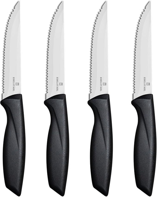 Steak Knives,Steak Knives Set of 4,Stainless Steel Steak Knife Sets,Sharp Serrated Steak Knife,Durable Kitchen Steak Knifes,Ergonomic Silver Handle Steak Knifes,Dishwasher Safe