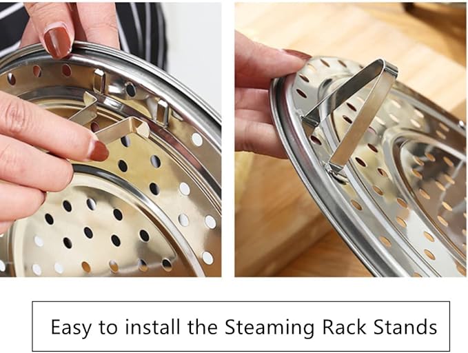 Round Stainless Steel Steamer Rack, Thicken 8.5" 9.33" 10.11" Inch Diameter Canner Steaming Rack Stand Cooking Ware Food Vegetable Steam Tray for Pressure Cooker Pot (3 Pack)
