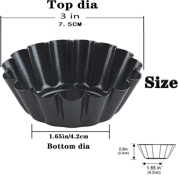 Xstronq Egg Tart Molds 12PCS Tart Pan 3inch, Mini Carbon Steel Non Stick Tart Pans, Tart Molds For Baking (3 inch)