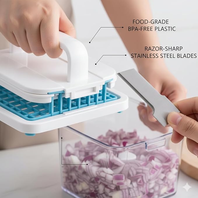 16 in 1 Vegetable Chopper, Mandoline Slicer and Food Processor - Kitchen Essentials for Effortless Food Prep - Includes Salad Spinner, Cheese Grater, Onion Chopper, French Fry Cutter (Sky Blue)