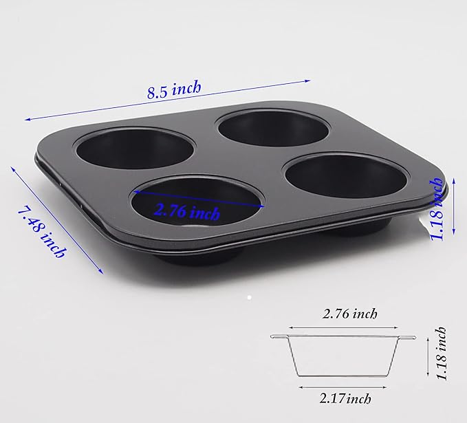 HYTK 4 Cup Muffin Pan 2 Pcs (8.5 X 7.48 Inch) Air Fryer Small Oven Cupcake Baking Pan Non Stick No Toxic Bakeware