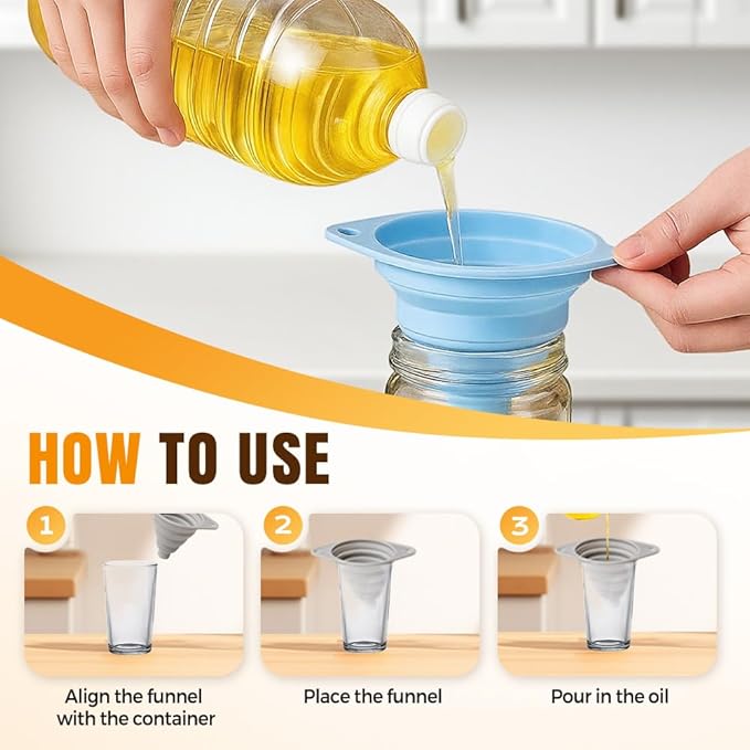 Kitchen Funnel Set 3 Pack, 2025 New Funnels for Kitchen Use Filling Bottles, Silicone Collapsible Funnel, Small Funnels for Filling Small Bottles, for Water Bottle Liquid Transfer (6PCS)