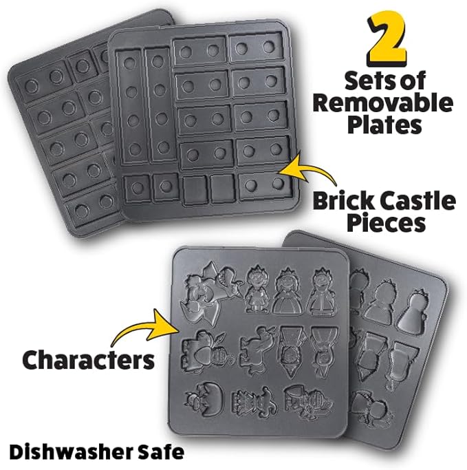 Fantasy Castle Waffle Maker- Bake & Build Castle of Waffles or Pancakes Shaped Like Bricks Knights Princesses Dragons & More- Electric Nonstick Iron w 4 Removable Dishwasher Safe Plates- Kids Gift