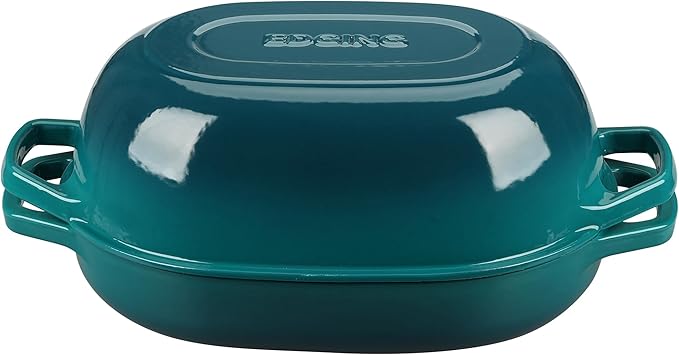 EDGING CASTING Enameled Cast Iron Oval Dutch Oven Pot with Lid, Dutch Oven for Sourdough Bread Baking, Oval Bread Pan, Bread Oven, Bread Dutch Oven, 7qt, Darkcyan