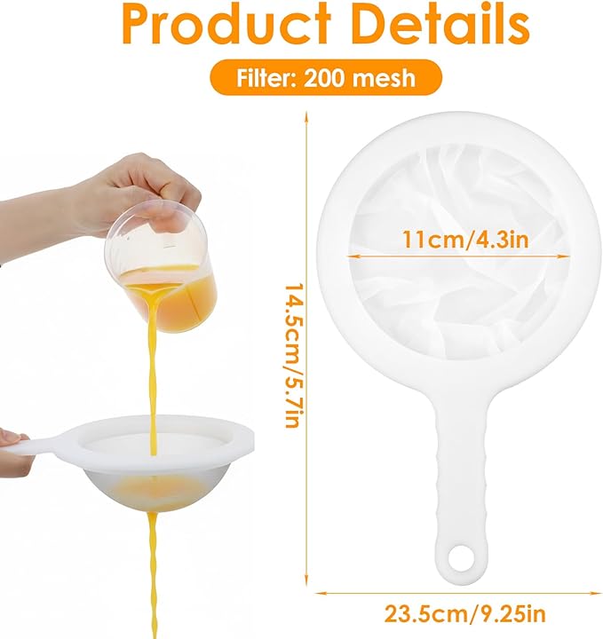 Grevosea 2 Pcs Fine Mesh Strainer Small Plastic Juice Strainer After Juicing Fine Mesh Sieve with Handle Cheese Cloths for Straining Tea Coffee Juice Yogurt and Soup Kitchen Accessories