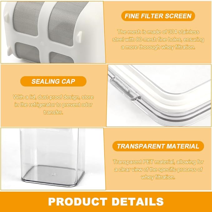 Greek Yogurt Strainer,1100ml Yogurt Strainer Separator,Yoghurt Maker with Fine Mesh Bag & Lid for Thick Greek Yogurt, Soybean Milk,Berries,Soup,Fruit Juice,Coffee(White,Size:10.8 * 9 * 17.6cm)