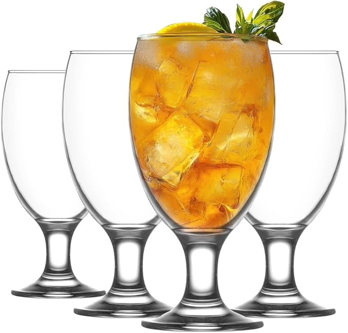 LAV Clear All Purpose Stemmed Drinking Glasses - Lead-Free Iced Tea Goblets, Sangria, Beer, Water -Dishwasher Safe Glassware Set for Restaurant, Bar, Home, Parties 20.80 oz (590 ml) Set of 4