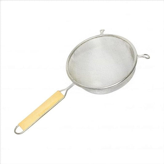 TrueCraftware- 6-Inch Single Fine Mesh Strainer Stainless Steel 6-1/2" Handle Length Wooden Handle- Kitchen Utensil Food Strainer Skimmer Spoon for Cooking Sieve Sifters Rice Pasta Fruits Vegetable
