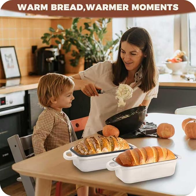 Articasting Cast Iron Bread Loaf Pan with Lid, Loaf Pans for Baking Bread 9x5, Enameled Bread Pans for Homemade Bread, Sourdough, Set of 2 (Cream White)