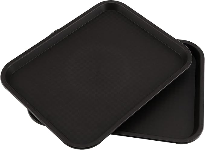 ZOENHOU 6 Pack 16 x 12 Inch Plastic Fast Food Tray,Rectangular Plastic Cafeteria Trays Serving Trays for Serving Food, Black