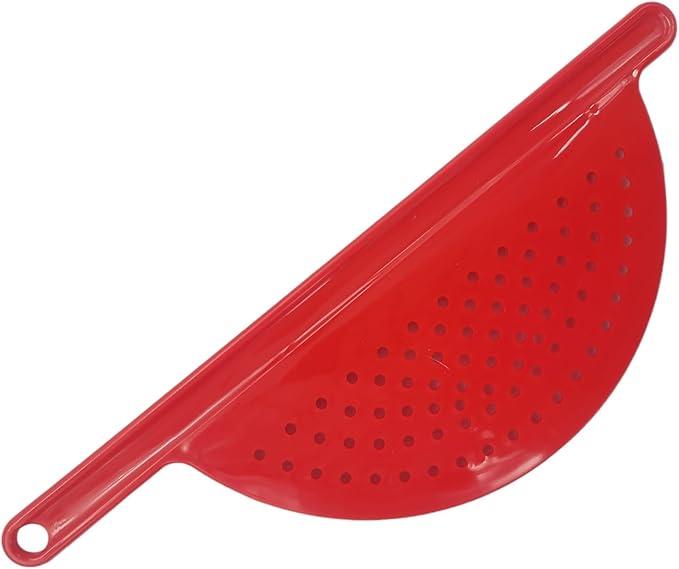 Handy Housewares Handheld Plastic Pot Drainer, Noodle & Pasta Strainer with Handle - Fits up to 9" Pots - Red (3 Pack)