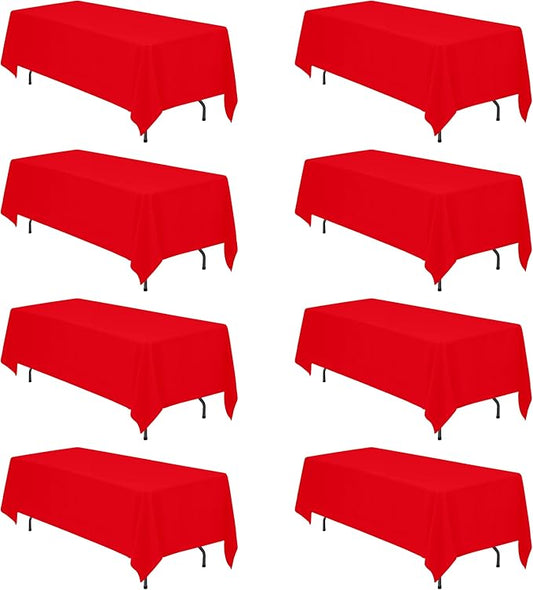 BRILLMAX 8 Pack Red Tablecloths 70 x 120 Inch for 6ft & 8ft Rectangle Tables - 150 GSM Polyester Fabric, Universal Fit, Water, Stain & Wrinkle Resistant Cloth Cover for Wedding Reception Banquet