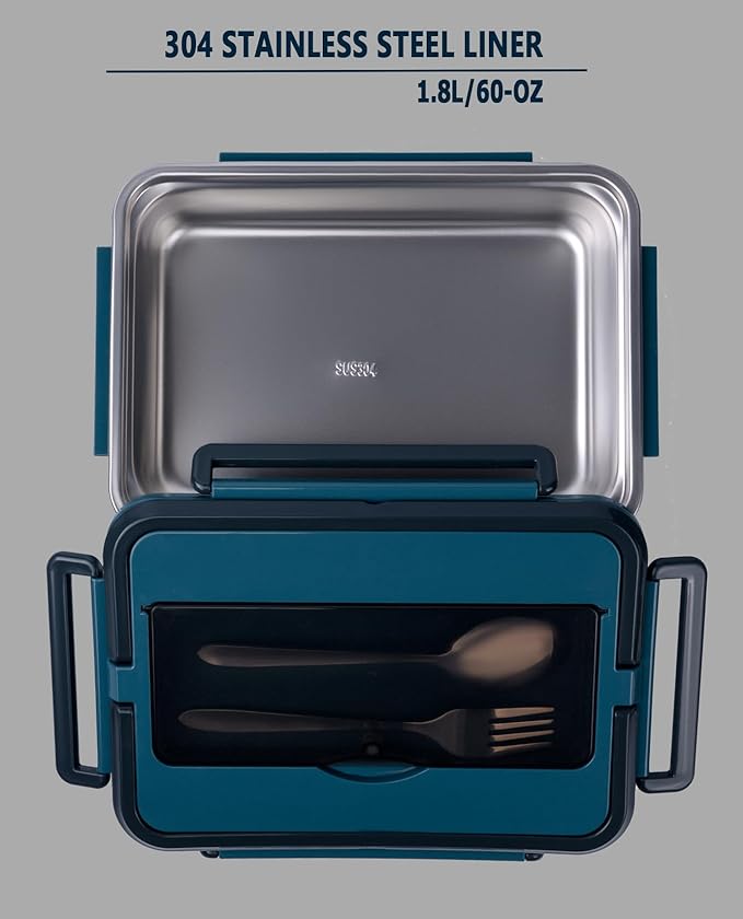 Electric Lunch Box 80W Heated Lunch Boxes for Adults Work/Car/Truck/Home, 1.8L Portable Food Warmer Heating Lunchbox with Insulated Lunch Cooler Bag 12V 24V 110V