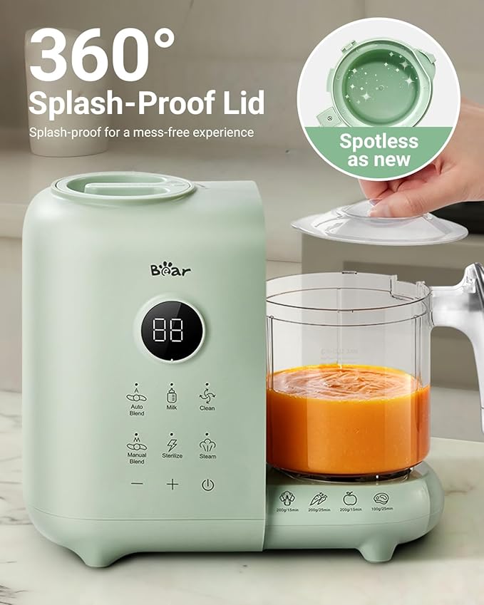 Bear Baby Food Maker with 18.5oz Dual-Layer Steam Baskets, OneStep Baby Food Processor Steamer Puree Blender Grinder Mills, Auto Cooking Grinding&Sterili-zing for Healthy Homemade Baby Food, BPA-Free