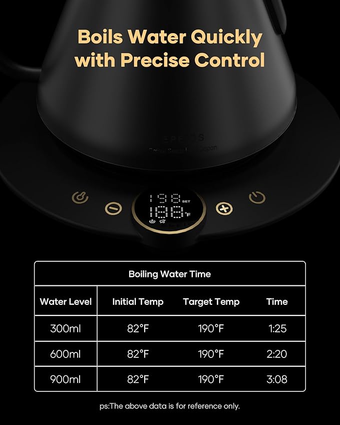 Cocinare FLOW B9 Gooseneck Electric Kettle, Precise Temperature Control for Pour-Over Coffee & Tea Brewing, Stainless Steel Interior, Rapid Heating for Boiling Water 0.9L (Matte Black)