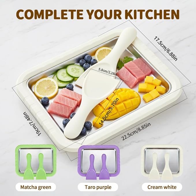 Rolled Ice Cream Maker Kit, 2026 New Stainless Steel Freeze Plate with 2 Scrapers, DIY Stir Fried Ice Cream Tray for Homemade Desserts, Perfect for Family Fun & Parties (Green)