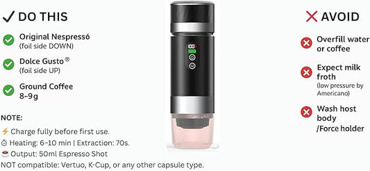 Portable Coffee Maker KF-JN-03 with Digital Display & 20 BAR Pressure – Hot & Cold Brew, Compatible with Coffee Grounds and Capsules, Compact Single-Serve Design with Transparent Cup & 60ml Tank