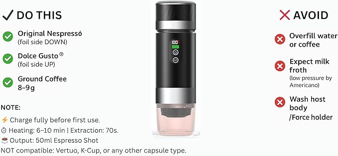 Chefnificent Portable Espresso Maker, 20 Bar Pressure Small Coffee Machine, Rechargeable Battery Operated Mini Coffee Maker for Pods or Grounds, Includes Car Charger, for Hot & Iced Coffee (White)