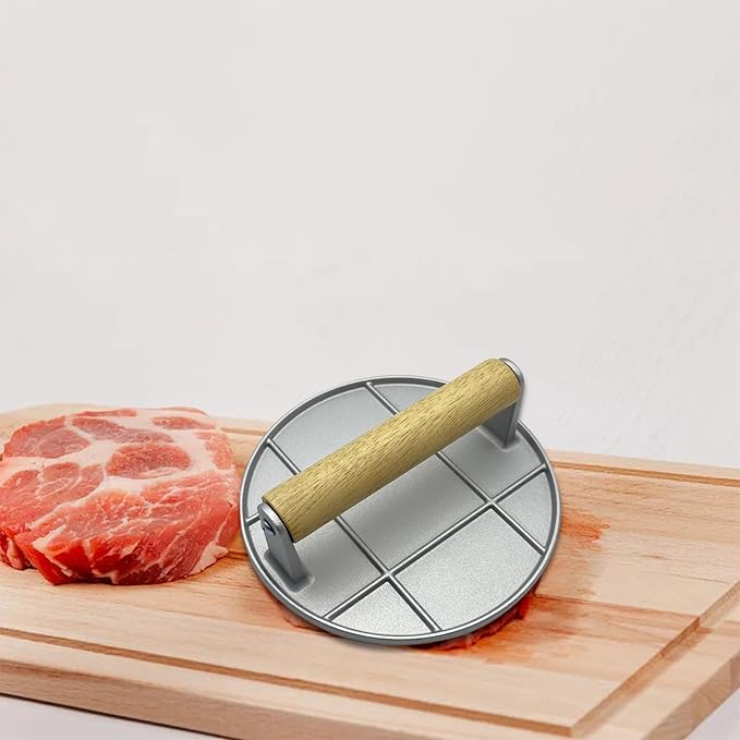 Qianly Aluminum Alloy Burger Press Meat Smashed Professional Grill Cooking Smasher Grill Press for BBQ Accessories Grilling Tool, Round Argent