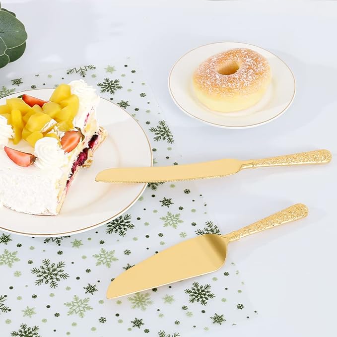 Cake Knife and Server Set for Wedding, Gold Cake Cutting Set, Elegant Cake Knives Cutter Set, Pie Pastry Servers, Birthday Bridal Quinceañera Gift (F-Flower)