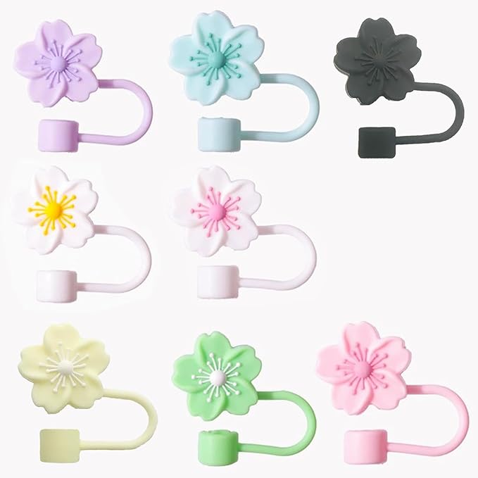 8Pcs Flowers Straw Topper for Stanley Straw Cap Accessories Cute Floral Designs Spring Silicone Straws Tip Covers for Stanley Cups 10mm Dust-Proof Straws Lids Accessories for Women