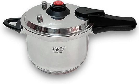 XINFU Heavy Duty 304 Stainless Steel Pressure Cooker 10.6 Quart for Big Family, Standard & Fast Mode, Multi-Safety, Even-Heat Patented Base, Compatible with Gas, Electric, Ceramic and Induction Stoves