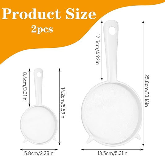 2 Pcs Plastic Mesh Strainer Colander Set, Double Ear Fine Food Mesh Strainer for Kefir Tea Coffee Nut Milk Flour Sifter Dishwasher Safe