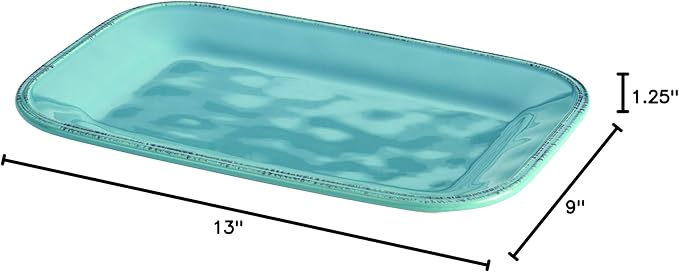 Rachael Ray Cucina Dinnerware Stoneware Rectangular Platter, Agave Blue -, 8" x 12" (Pack of 4)