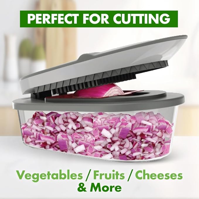 CHOPZILLA Vegetable Chopper and Mandoline Slicer for Kitchen Cuts 18x Faster, Come with 4 Blades, Scraper, & Container, All in 1 Veggie Chopper Vegetable Cutter, French Fry Cutter, Onion, Fruit, Salad