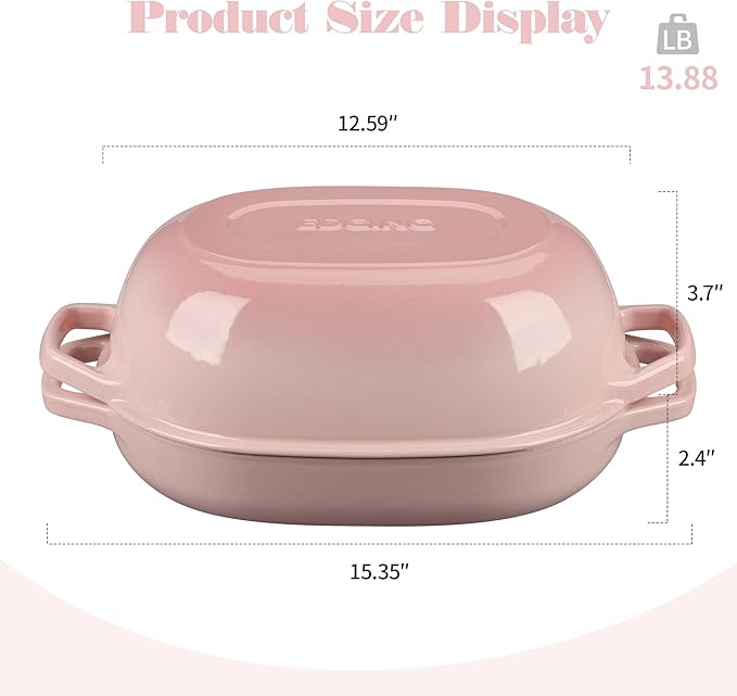 EDGING CASTING Enameled Cast Iron Oval Dutch Oven Pot with Lid, Dutch Oven for Sourdough Bread Baking, Oval Bread Pan, 7qt, Pink