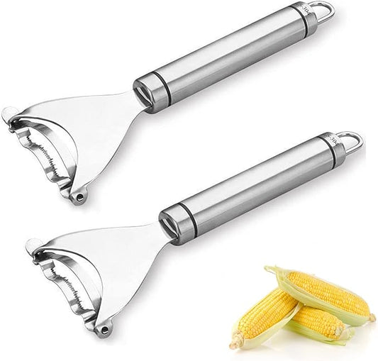 2PCS Corn Peeler, Magic Corn Stripper for Corn on the Cob Remover Tool,Stainless Steel Corn Planer Cutter Thresher Peeler, Corn Thresher with Hand Protect