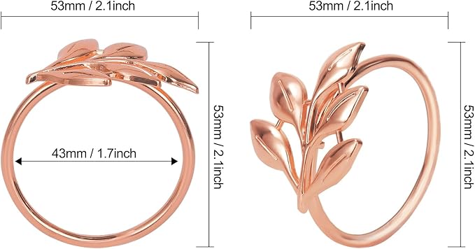KPOSIYA Set of 6 Leaf Napkin Rings Metal Gold Napkin Holder Table Napkin Rings for Thanksgiving Day Christmas Dinning Table Parties Everyday (Ye Zi-Rose Gold 6)