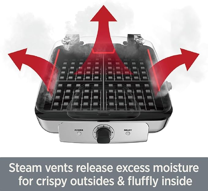 All-Clad Stainless Steel Waffle Maker 4 Section, Thick Belgium Waffle Makers, Upright Storage 1600 Watts, Nonstick, 6 Browning Levels, Dishwasher Safe