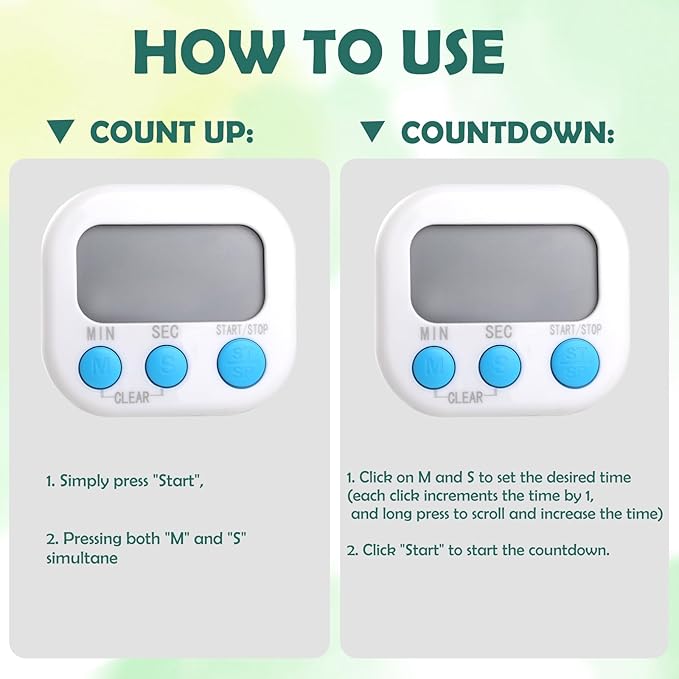 Kitchen Timers 4 Pack, Electronic Timers with Loud Alarm for Cooking, Magnetic Digital Timers Big LCD Display 4 White(No Battery Included)