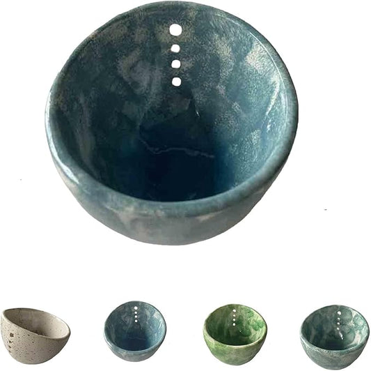 Pottery Herb Stripper Bowl,Quick Stem Removal Ceramic Bowl,Dishwasher And Microwave For Peeling Off The Leafy Assembly (Blue)