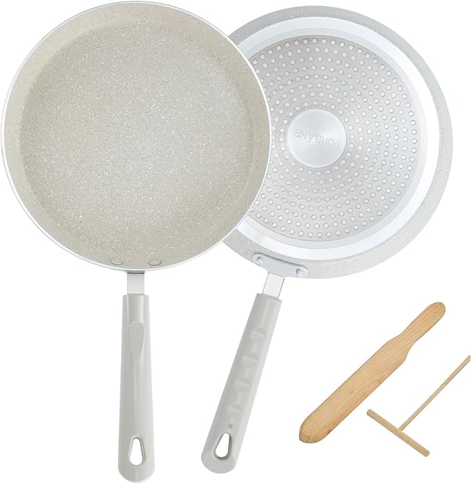 FORBAKE 9 Inch Crepe Pans with Spreader & Spatula, 2 Set Nonstick Granite Coating Dosa Pan, Aluminum Alloy Pancake Flat Skillet Tawa Griddle, Stay-Cool Handle, Induction Compatible Bottom